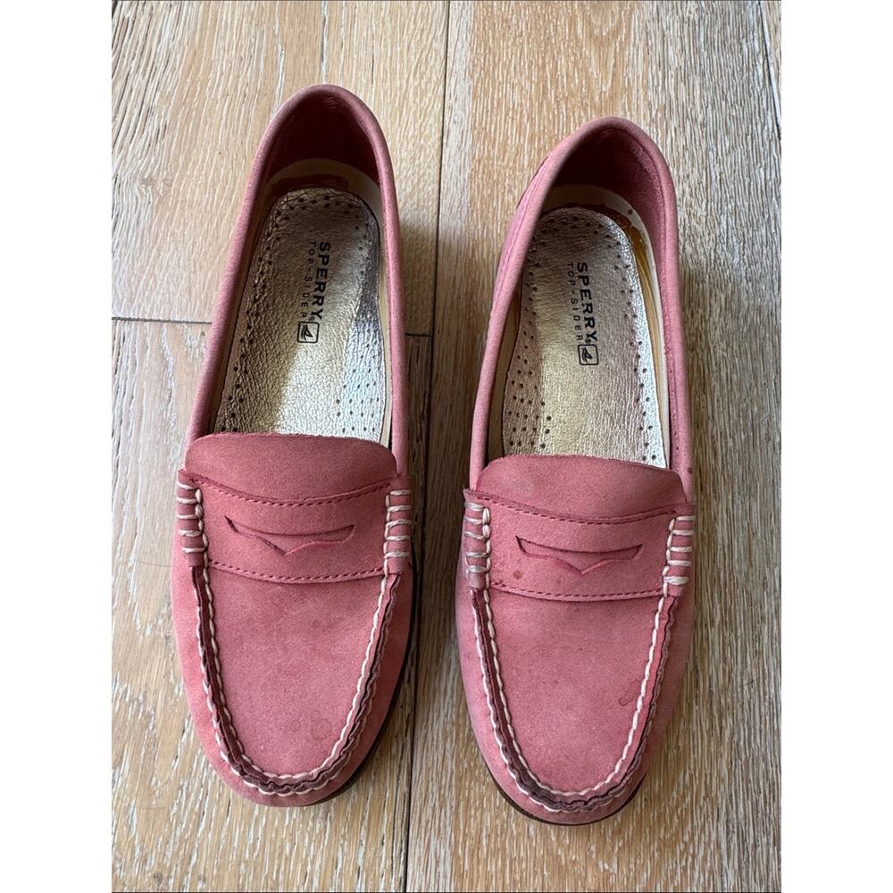Y2K Sperry Top-Sider Pink Suede Penny Loafers Moccasin Flats Women’s 7.5 - Picture 2 of 10